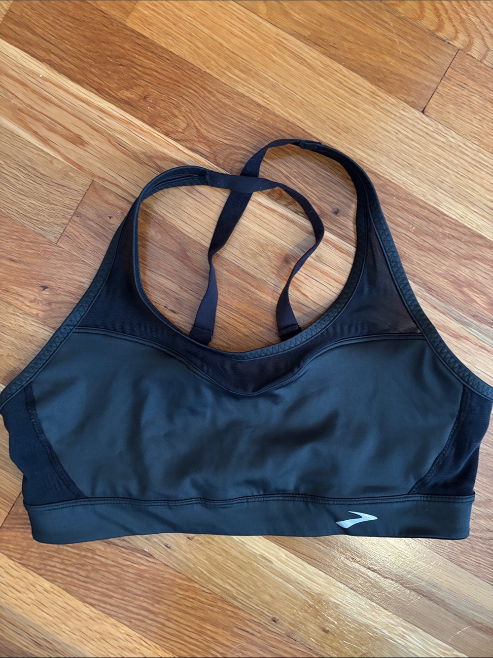 Brooks Black Racerback Sports Bra with Subtle Logo